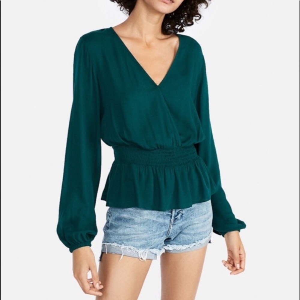 Express 🖤 Surplice Blouse with Smocked Waist